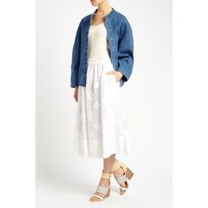 Malene Berger White Hebra Embroidered Midi Skirt